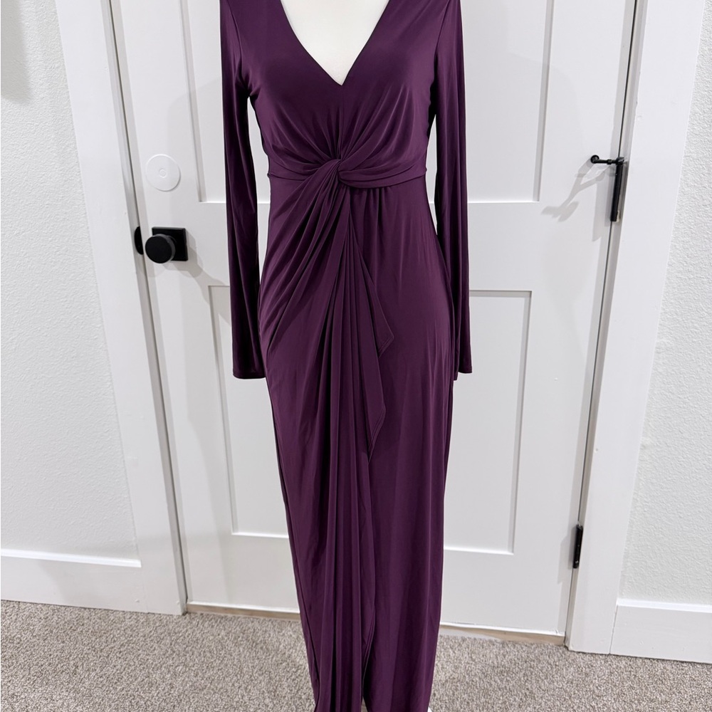 Thalia Sodi Deep Plum Knot-Front Long Sleeve Maxi Dress